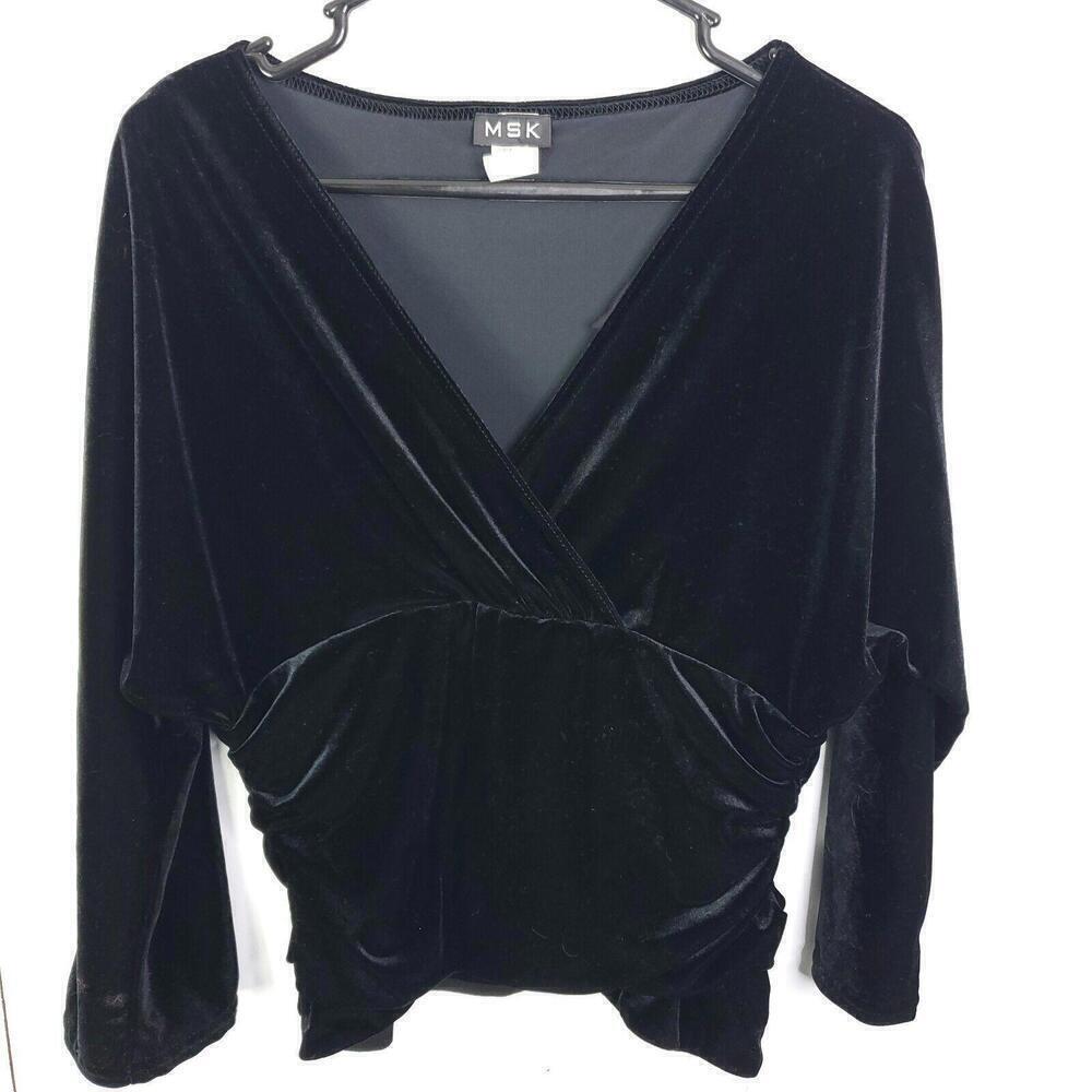 Vintage Top Womens M MSK Full Velvet V Neck Cropped USA Made Dark Witchy